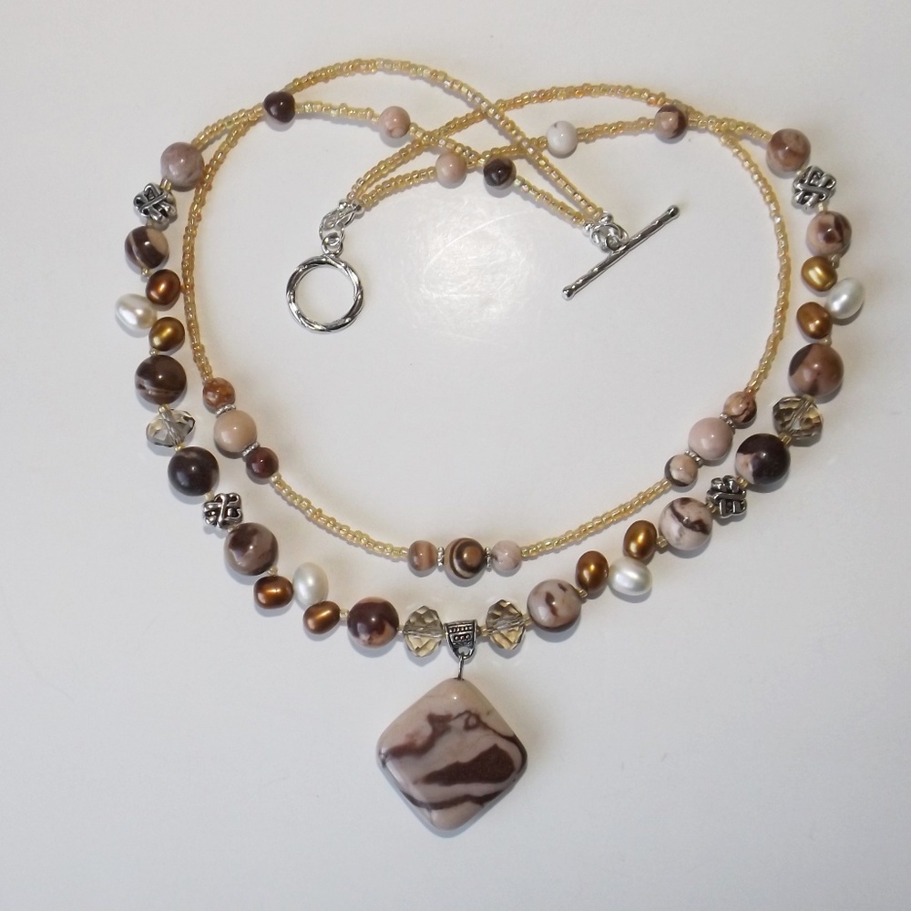 Natural Brown Zebra Jasper necklace, new (#686)